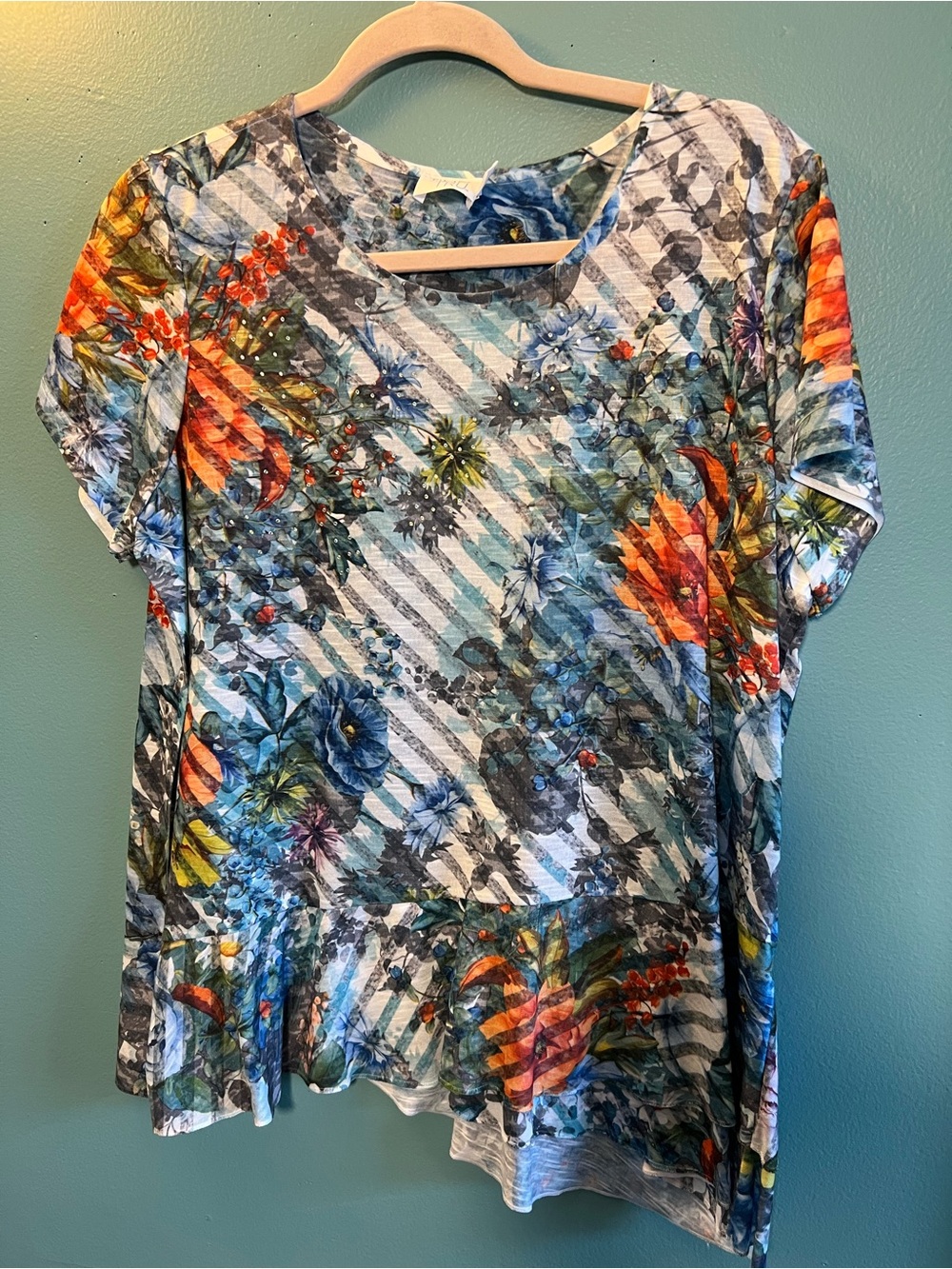 Time & Tru Floral Sparkling Blouse Top Size L 12-14
